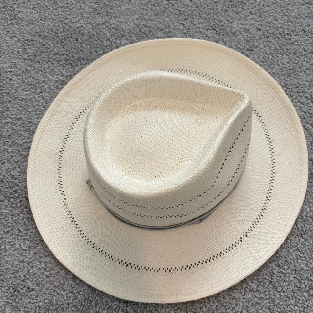 Gigi Pip Arlo Straw Fedora Hat Womens 57 White Cream Western Beach Boho Festival